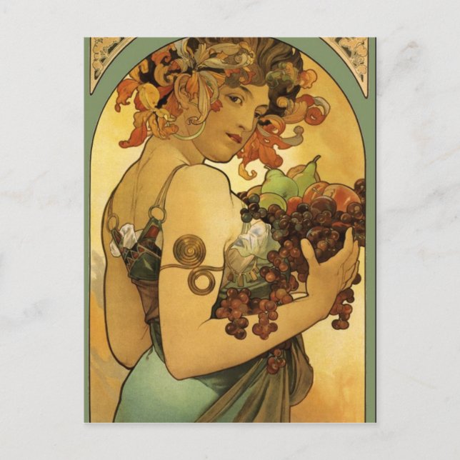 Postal Pintura de fruta de Alphonse Mucha (Anverso)