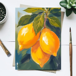 Postal Pintura de frutas al acuarela de limonero