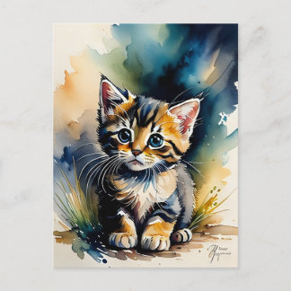 Postal Pintura de Gatito Adorable 