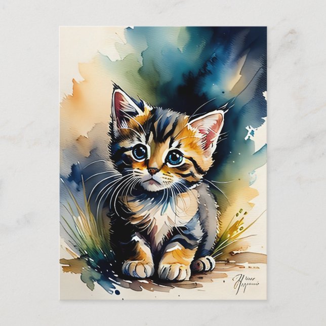 Postal Pintura de Gatito Adorable  (Anverso)