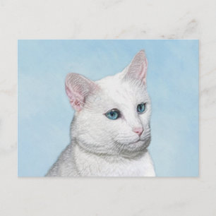 Postal Pintura de gato blanco - Arte de gato original lin