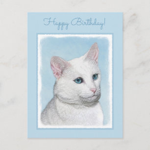 Postal Pintura de gato blanco - Arte de gato original lin