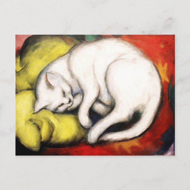 Postal Pintura de gato blanco de Franz Marc (Anverso)