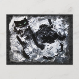 Postal Pintura de gato blanco y negro