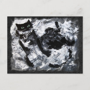 Postal Pintura de gato blanco y negro