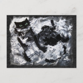 Postal Pintura de gato blanco y negro