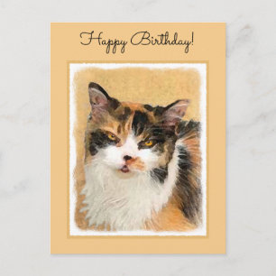 Postal Pintura de gato calico - Arte de gato original lin