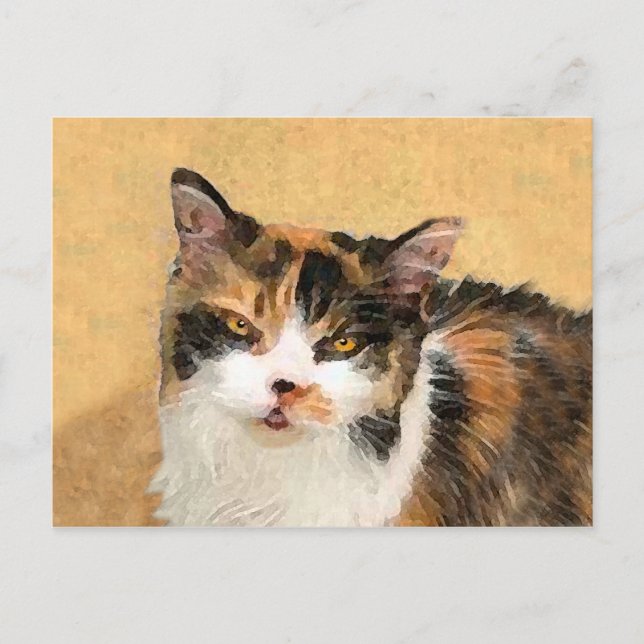 Postal Pintura de gato calico - Arte de gato original lin (Anverso)