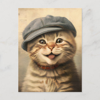 Postal Pintura de gato de tabby de época