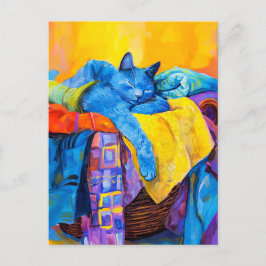 Postal Pintura de gato durmiendo en una plataforma de lav