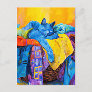 Postal Pintura de gato durmiendo en una plataforma de lav