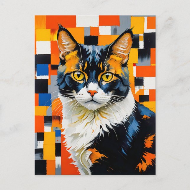 Postal Pintura de gato geométrica Vivid (Anverso)