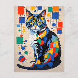 Postal Pintura de gato geométrico abstracta