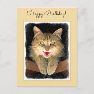 Postal Pintura de gato loco - Arte de gato original lindo