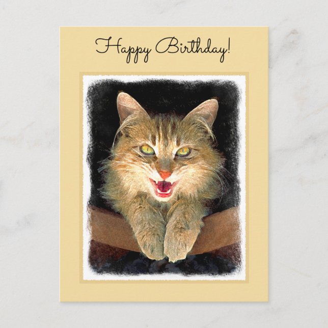 Postal Pintura de gato loco - Arte de gato original lindo (Anverso)