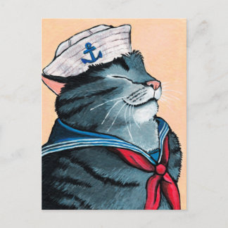 Postal Pintura de gato nautical de gato del gato de marin