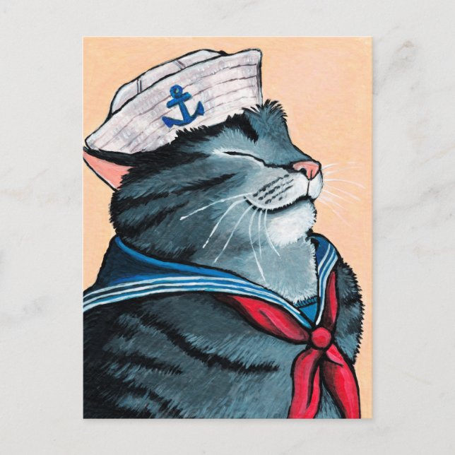 Postal Pintura de gato nautical de gato del gato de marin (Anverso)