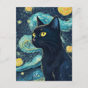 Postal Pintura de gato negro