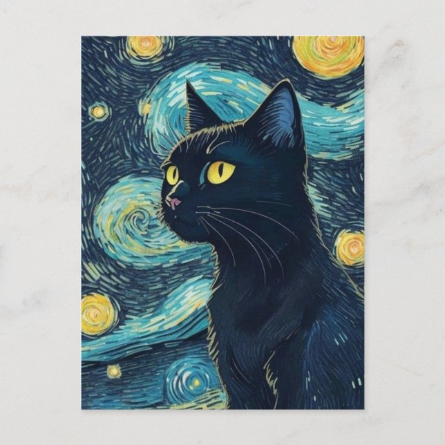 Postal Pintura de gato negro (Anverso)