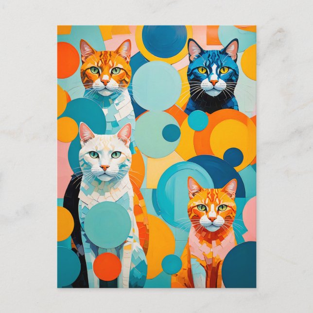 Postal Pintura de gatos cubistas vívidos (Anverso)