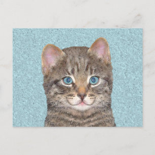 Postal Pintura de gatos en la mesa gris - Arte de gatos o
