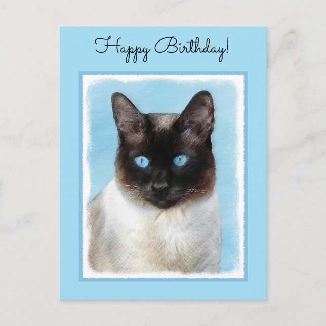 Postal Pintura de gatos siamesa - Arte de gatos original  (Anverso)