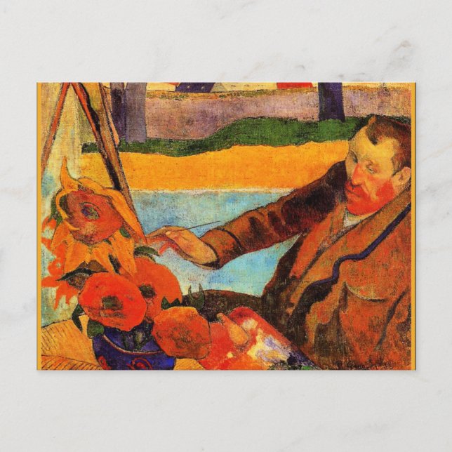 Postal Pintura de Gauguin, girasoles de Van Gogh (Anverso)