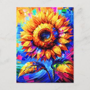 Postal Pintura de Girasoles Colores Vívidos Poder del Gir