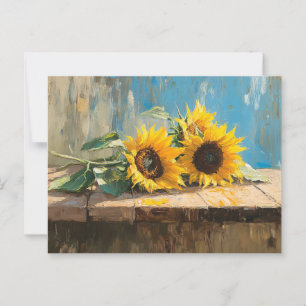 Postal Pintura de girasoles impresionistas