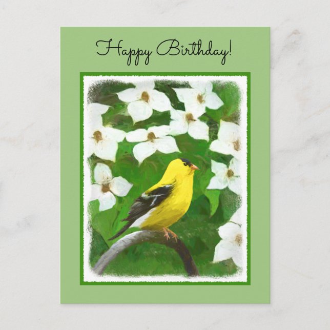Postal Pintura de Goldfinch - Arte de Perro Original. (Anverso)