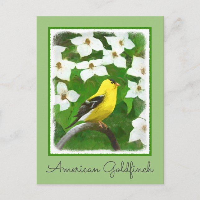 Postal Pintura de Goldfinch - Arte de Perro Original. (Anverso)