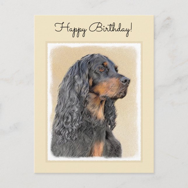 Postal Pintura de Gordon Setter - Arte de Perro Original. (Anverso)
