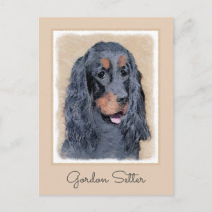 Postal Pintura de Gordon Setter - Arte de Perro Original.