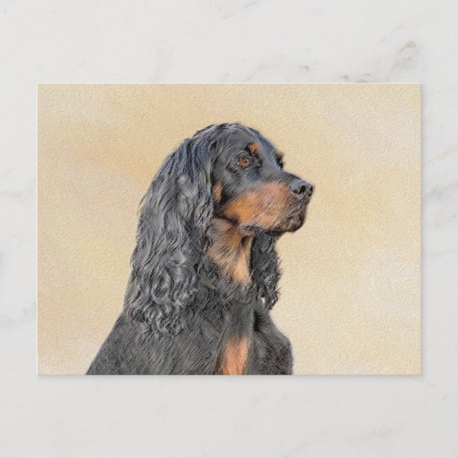 Postal Pintura de Gordon Setter - Arte de Perro Original. (Anverso)