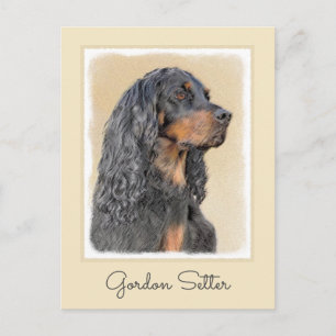 Postal Pintura de Gordon Setter - Arte de Perro Original.
