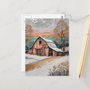 Postal Pintura de granero de invierno única y hermosa