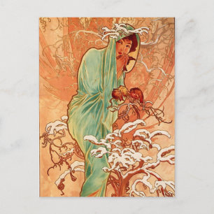 Postal Pintura de invierno de Alfons Mucha Art Nouveau