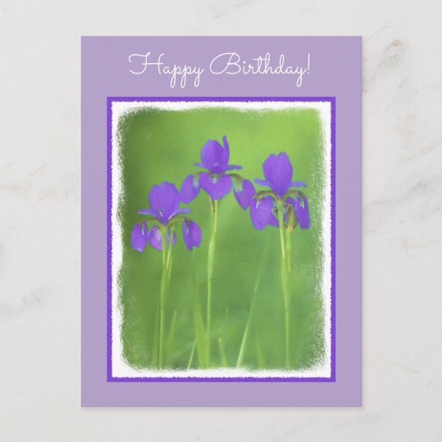Postal Pintura de iris morado - Arte de flores original (Anverso)