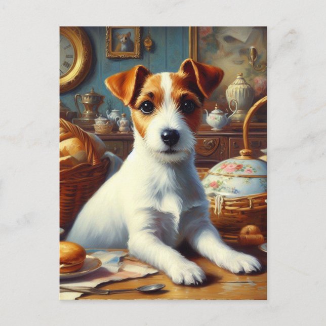 Postal Pintura de Jack Russell Terrier (Anverso)