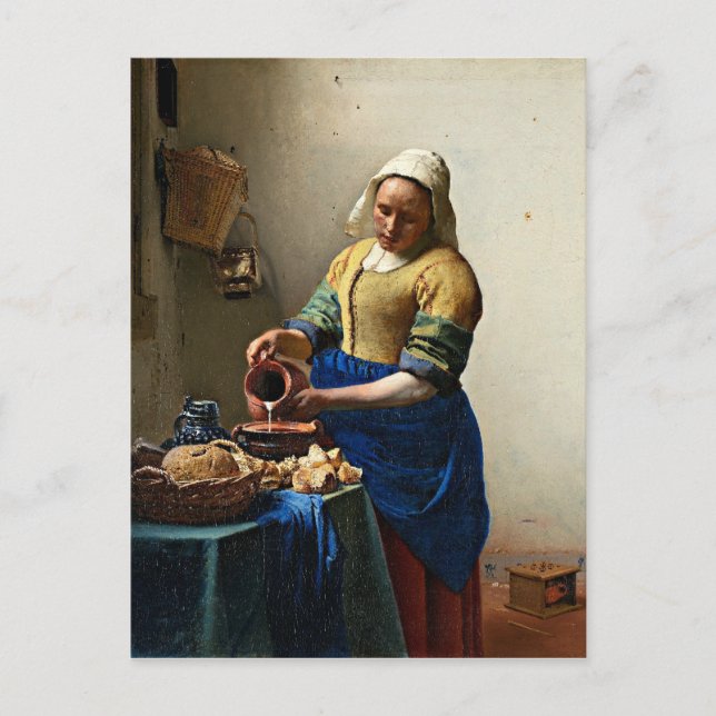 Postal pintura de Johannes Vermeer, la Milkmaid (Anverso)