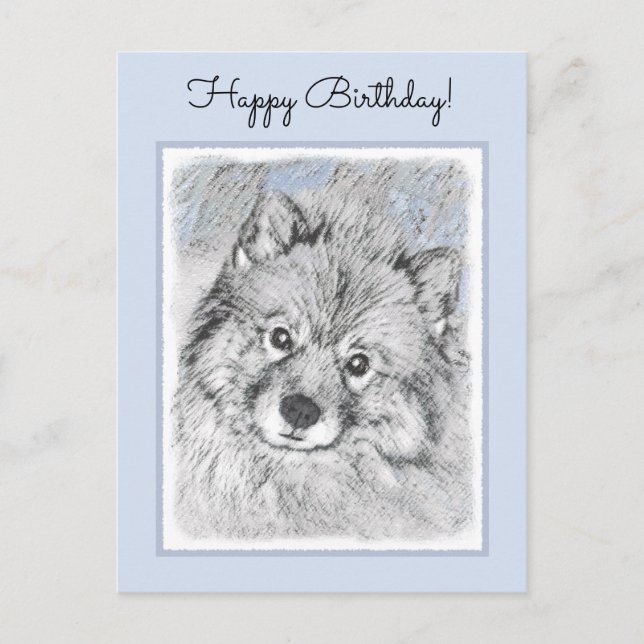 Postal Pintura de Keeshond Beth - Arte de Perro Original. (Anverso)