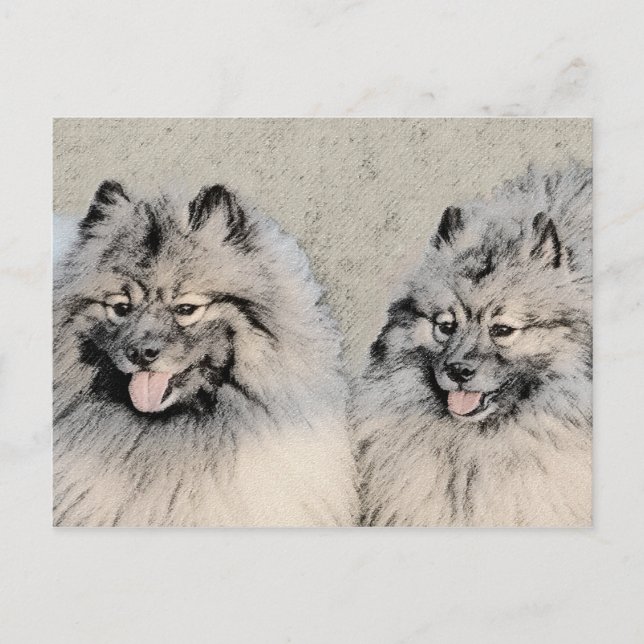 Postal Pintura de Keeshond Brothers - Arte Perro Original (Anverso)