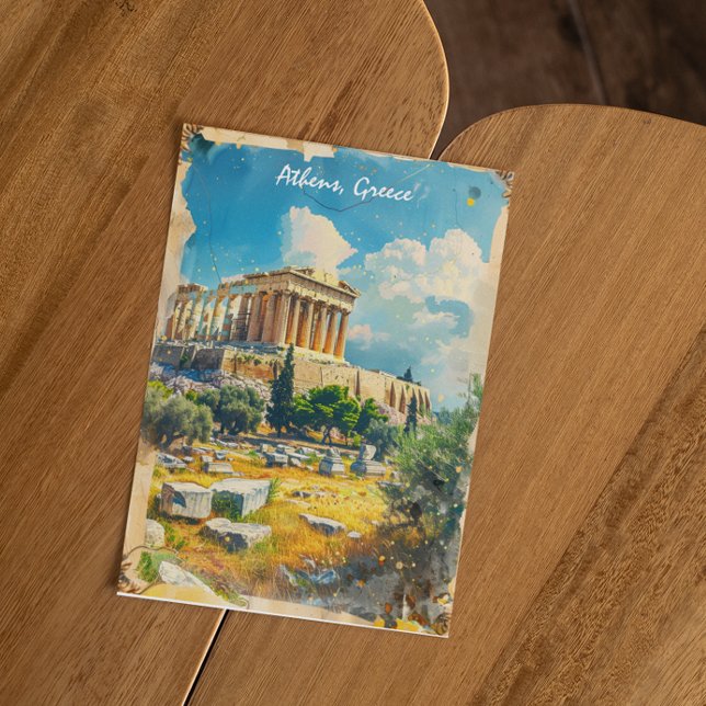 Postal Pintura de la Acrópolis de Atenas Grecia (athens greece acropolis postcard)