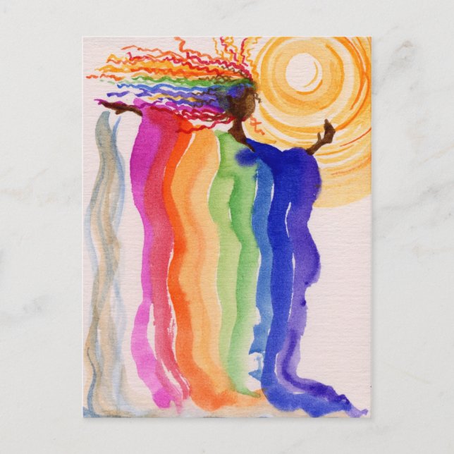 Postal Pintura de la acuarela de la mujer del arco iris (Anverso)