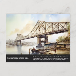 Postal Pintura de la acuarela del puente Howrah de Kolkat