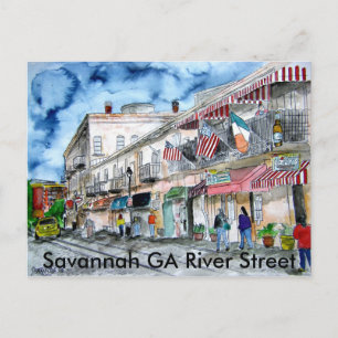 Postal pintura_de_la_calle_del_río_savannah, Savannah GA 