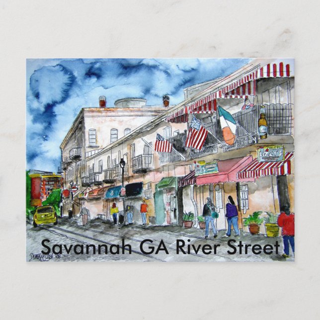 Postal pintura_de_la_calle_del_río_savannah, Savannah GA  (Anverso)