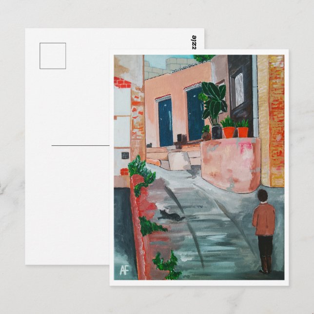 Postal Pintura de la calle del San Miguel por Alfred Fox (Anverso / Reverso)