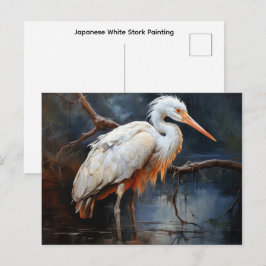 Postal Pintura de la Cigüeña Blanca Japonesa