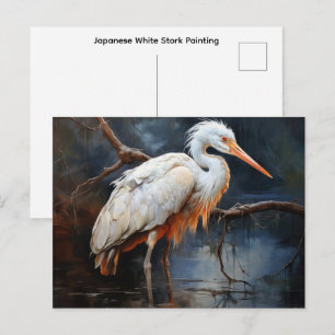 Postal Pintura de la Cigüeña Blanca Japonesa